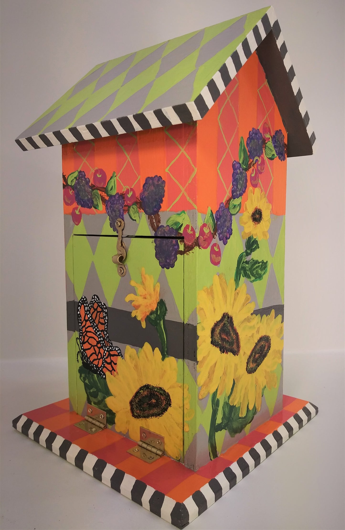 Birdhouse with Sunflowers, Blackberries and Butterflies